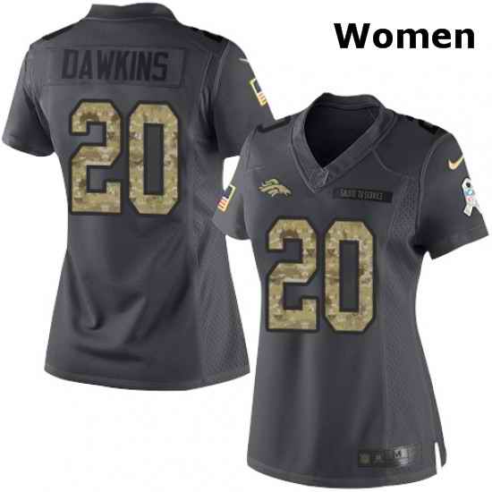 Womens Nike Denver Broncos 20 Brian Dawkins Limited Black 2016 Salute to Service NFL Jersey